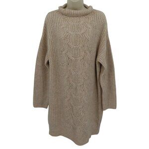 Topshop Women 8/10 US M UK Solid Beige Cable Knit Sweater Dress Long Sleeve